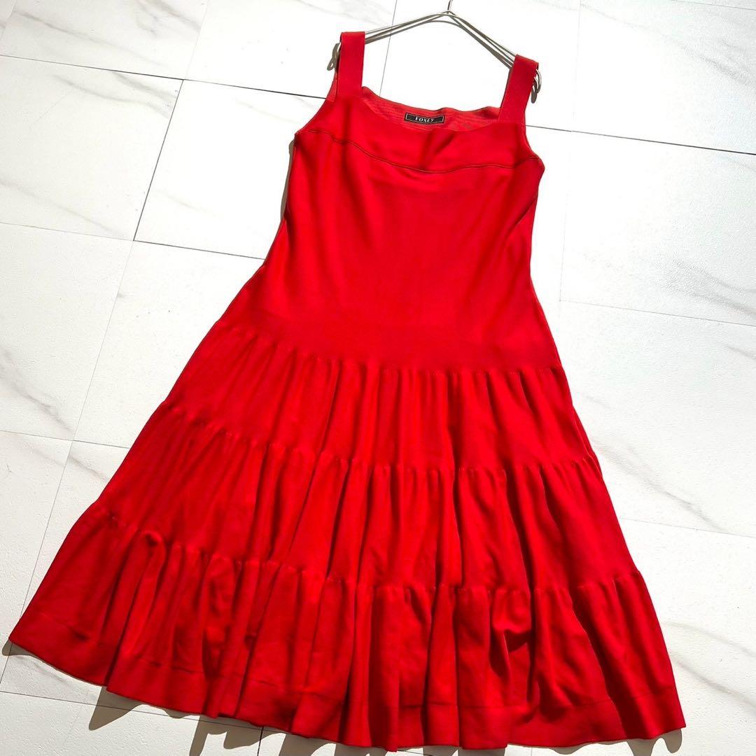 美品 FOXEY BOUTIQUE Dress “Tiered” 40 レッド