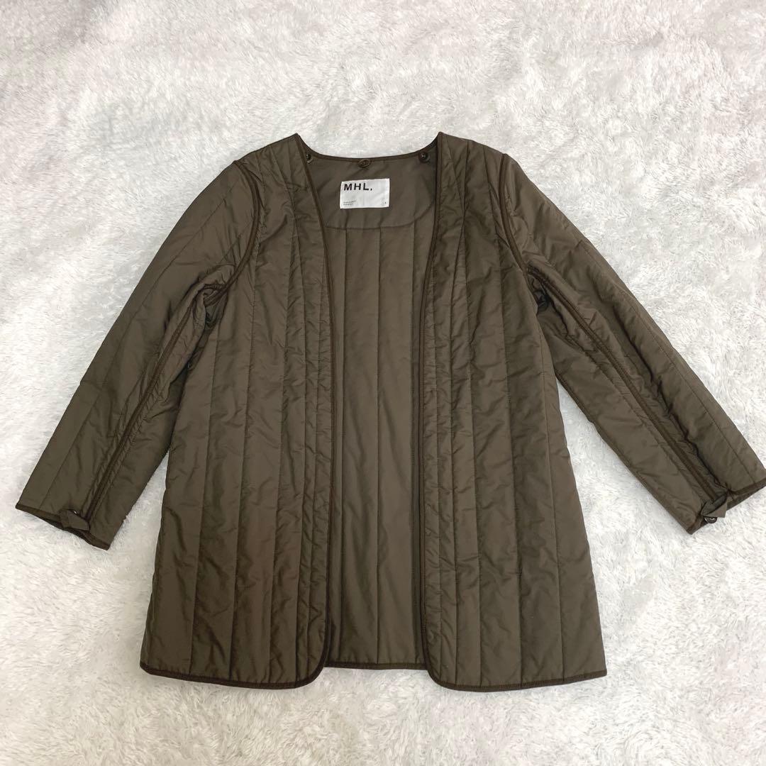 美品 MHL. 中綿ライナー付き ステンカラーコート カーキ フード付き