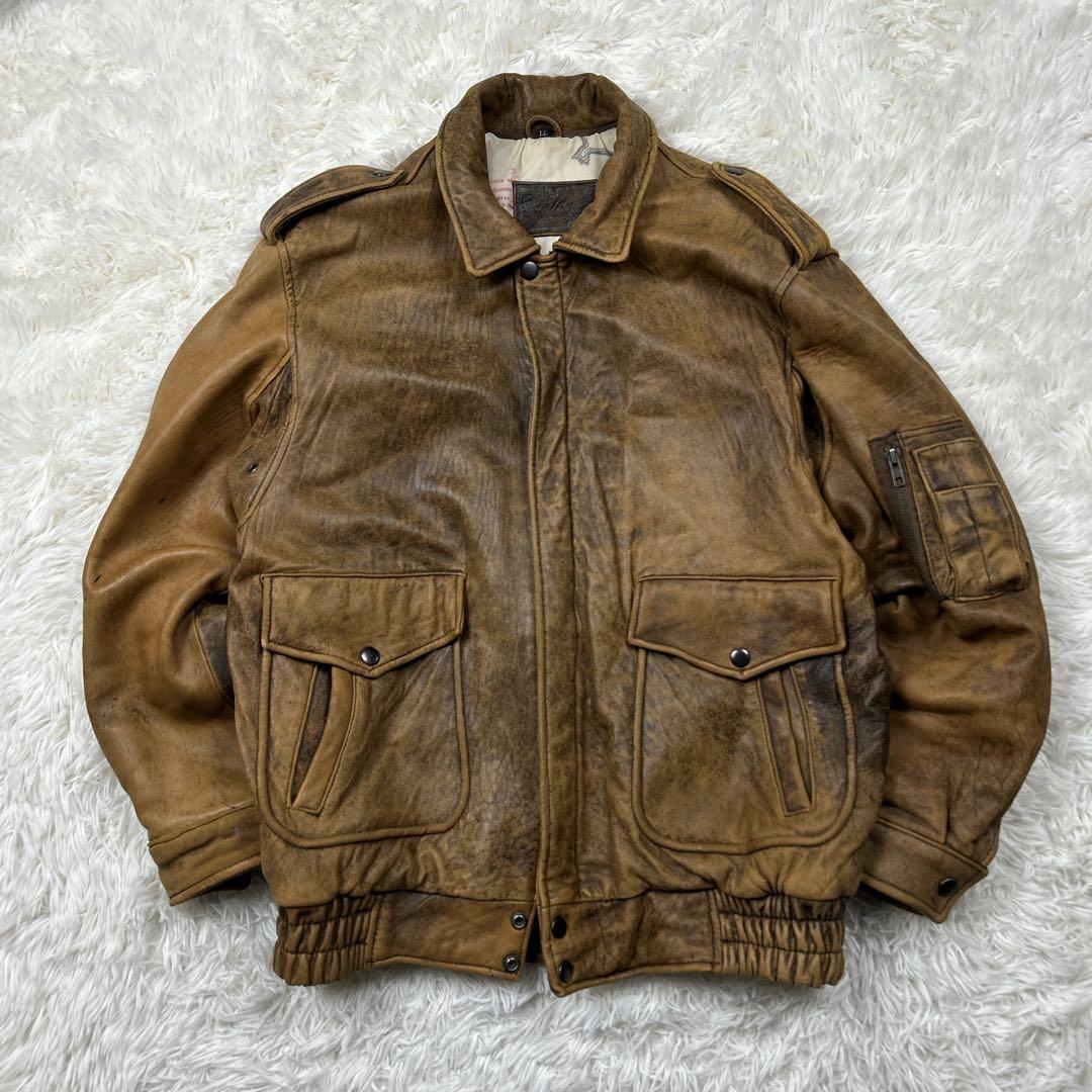 90s リアルレザージャケット A-2 ヴィンテージ加工 キャメルブラウン　短丈