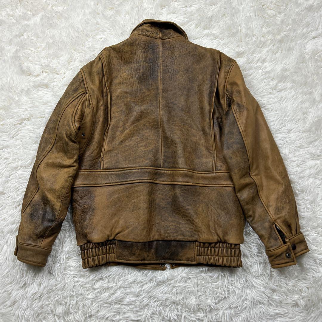 90s リアルレザージャケット A-2 ヴィンテージ加工 キャメルブラウン　短丈