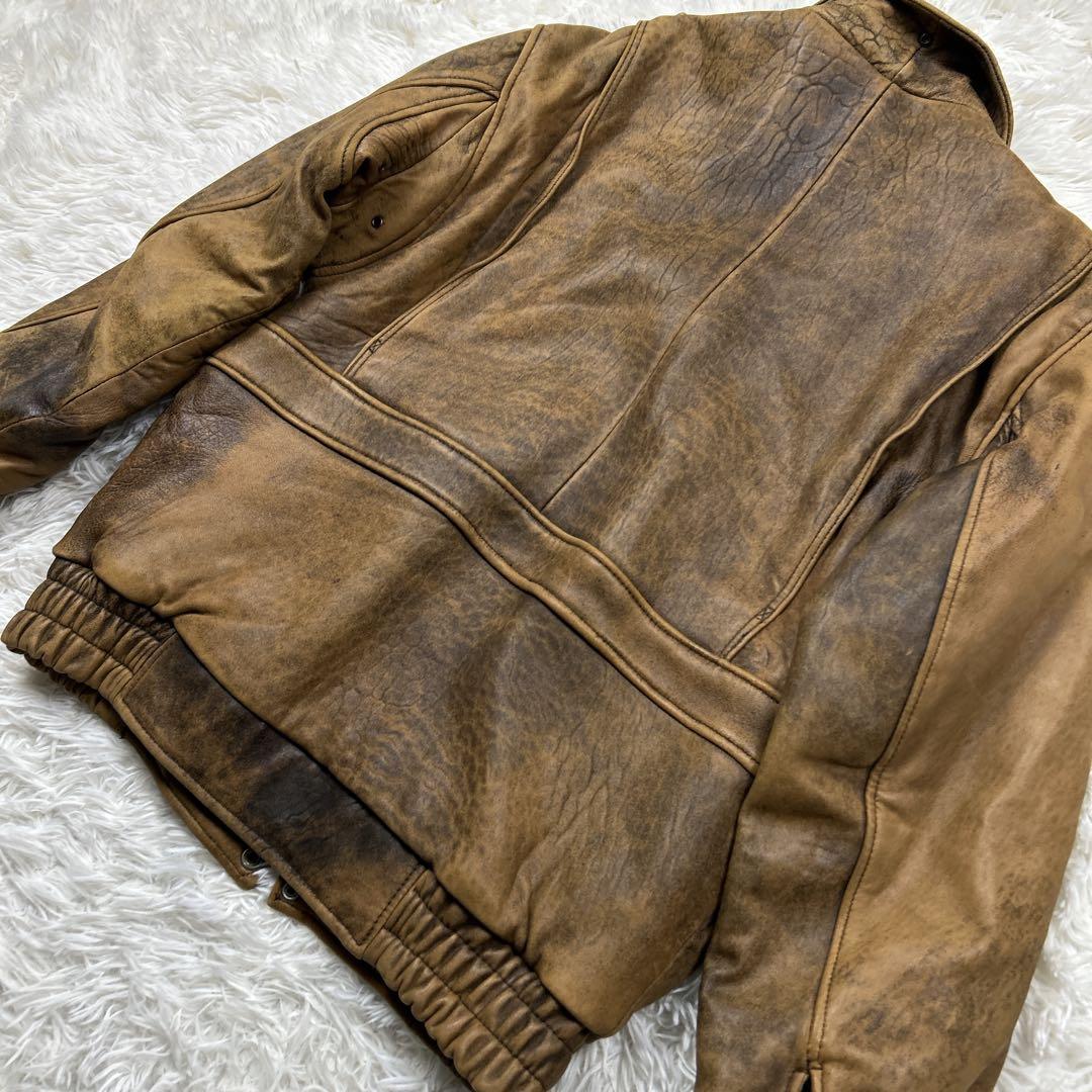 90s リアルレザージャケット A-2 ヴィンテージ加工 キャメルブラウン　短丈