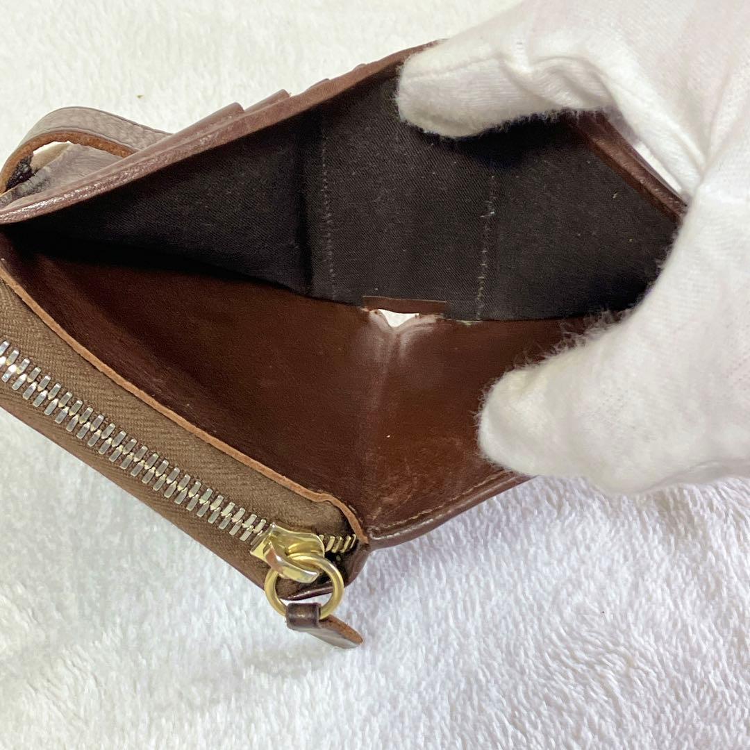 【美品】 IL BISONTE 2つ折り財布 レザー ラウンドジップ ブラウン