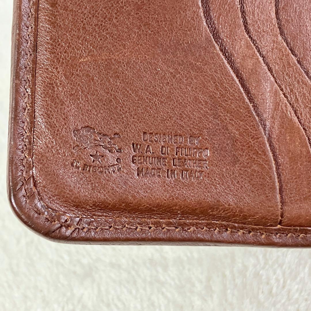 【美品】 IL BISONTE 2つ折り財布 レザー ラウンドジップ ブラウン