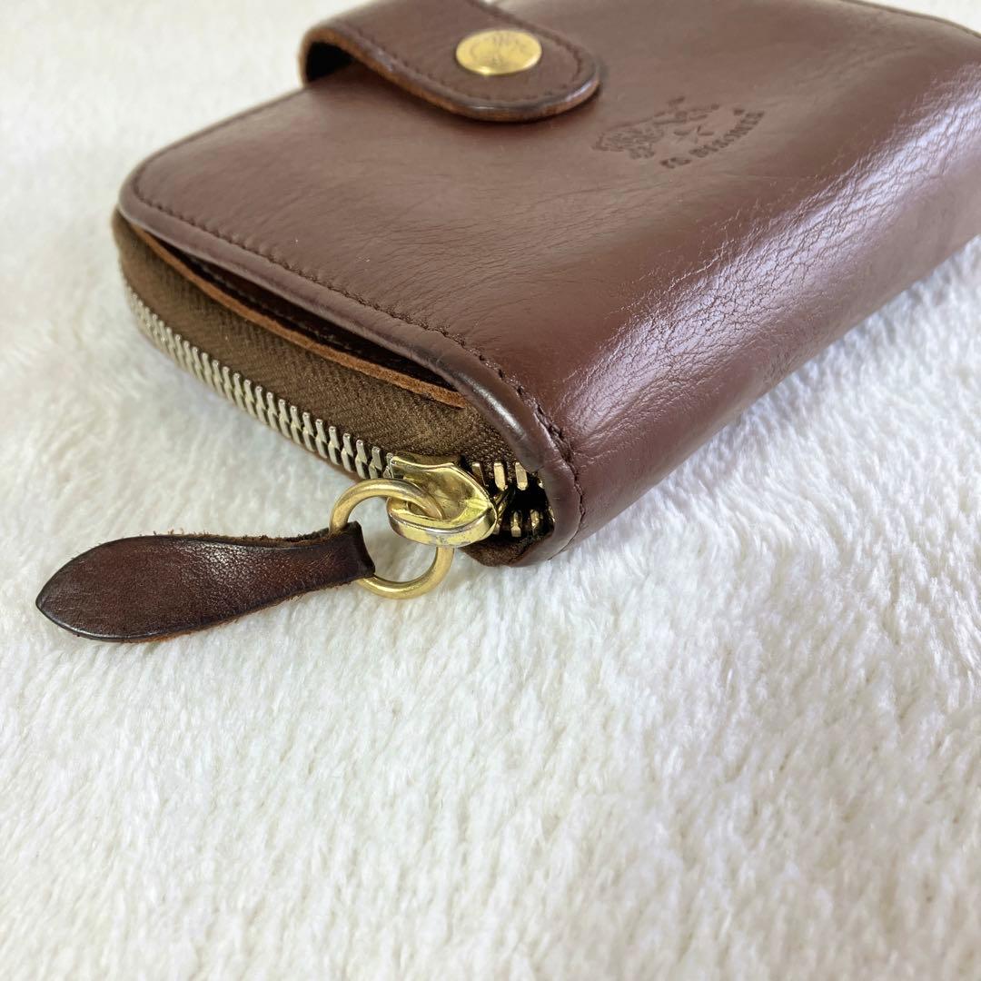 【美品】 IL BISONTE 2つ折り財布 レザー ラウンドジップ ブラウン