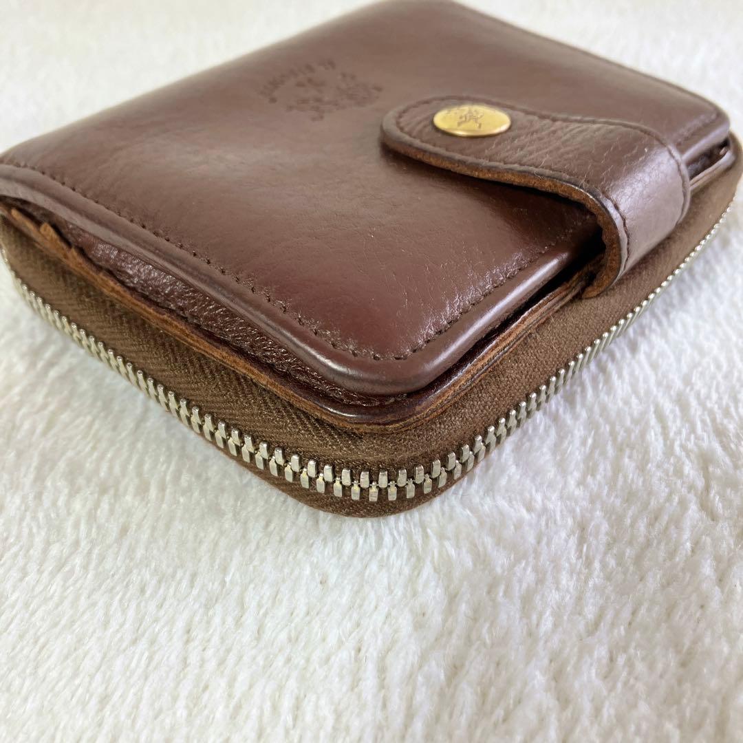 【美品】 IL BISONTE 2つ折り財布 レザー ラウンドジップ ブラウン