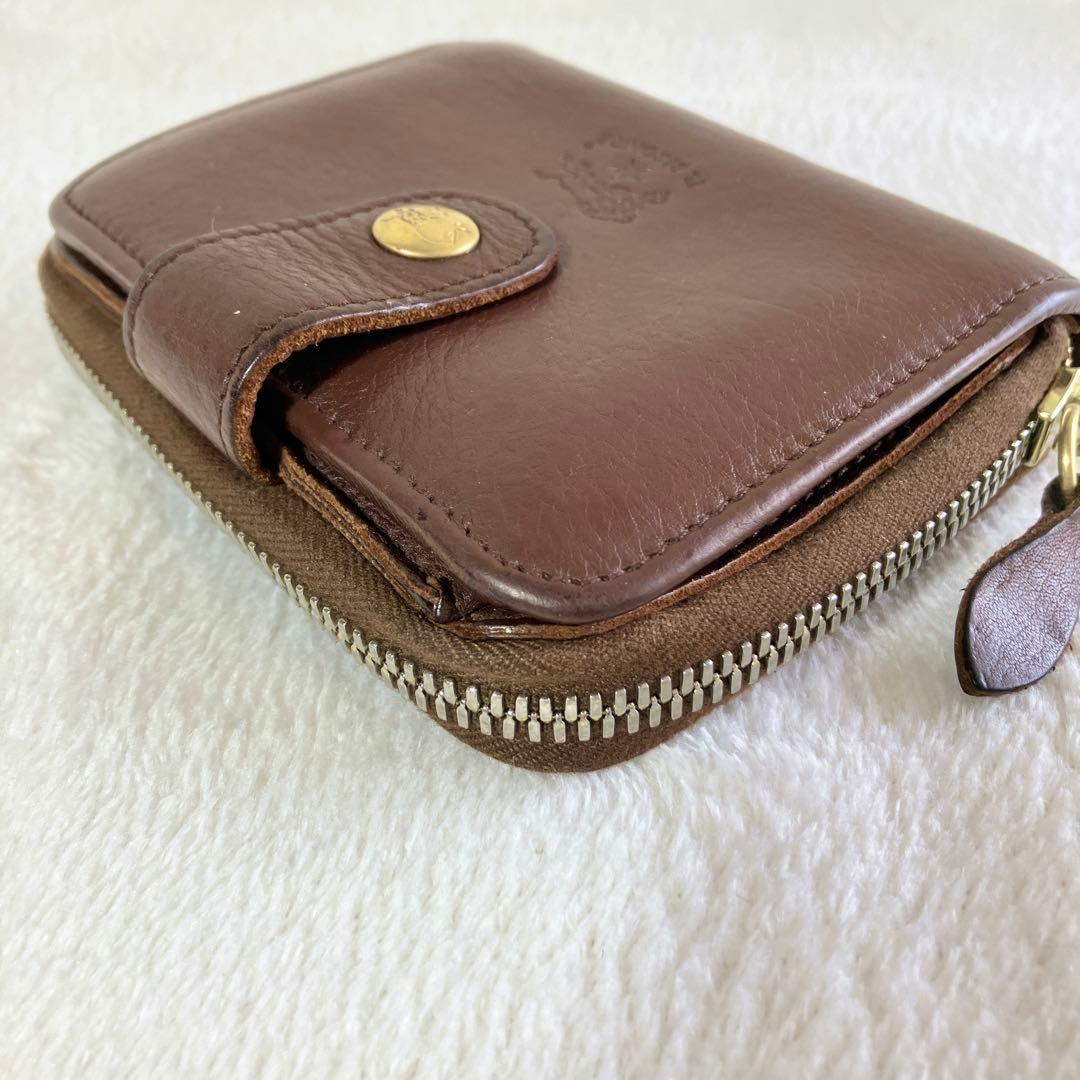 【美品】 IL BISONTE 2つ折り財布 レザー ラウンドジップ ブラウン